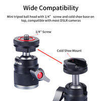 Adaptateur de fixation pour chaussure en alliage d'aluminium, rotatif à 360 degrés, mini rotule avec vis de trépied 1/4, portable pour appareil photo, caméscope et smartphone