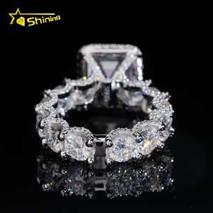 Anello di Moissanite con diamanti di lusso 925 in argento Sterling VVS 4CT taglio smeraldo - Product Image 6