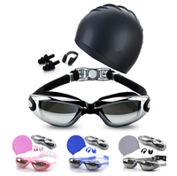 Gorro de Natación al por Mayor con Juego de Gafas, Gafas Antivaho con Tapones para los Oídos, Pinza Nasal, Gafas de Natación de Silicona, Gafas de Piscina