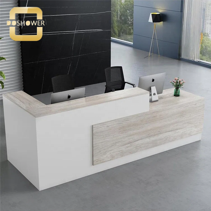 Banco Reception Ufficio Con 3 Cassetti - Bianco MDF, 110x120x48 Cm, Con Schermo Privacy - Foto 4