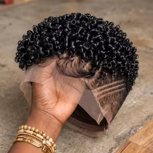 Perruques Courtes Pixie de 10 Pouces en Cheveux Humains, Perruques Afro Bouclées, Perruques Pixie Entièrement en Dentelle, Couleur Naturelle pour Femmes Noires - Product Image 2
