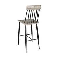 Tabouret de bar Windsor, structure en métal noir, assise en bois massif et dossier incurvé, repose-pieds thermolaqué, vente en gros