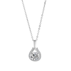Collar con Colgante Solitario de Plata de Ley Chapada con Circonita Cúbica de Corte Redondo, Regalo para su Ser Querido o para uno Mismo - Product Image 1