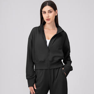 ชุดวอร์มผู้หญิงไซส์ใหญ่ผ้าฝ้ายกันลม พิมพ์โลโก้ได้ ชุดเซ็ต 2 ชิ้น ซิปคู่ คอตั้ง - Product Image 5