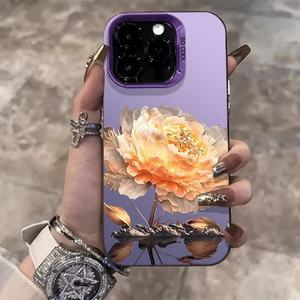 <span class=keywords><strong>Coque</strong></span> de téléphone en argent coloré motif feuille de lotus dorée tendance pour <span class=keywords><strong>iPhone</strong></span> 16 Plus 15 Pro Max 14 13 12 <span class=keywords><strong>11</strong></span>, <span class=keywords><strong>coque</strong></span> IMD, étui de protection arrière pour mobile - Product Image 3