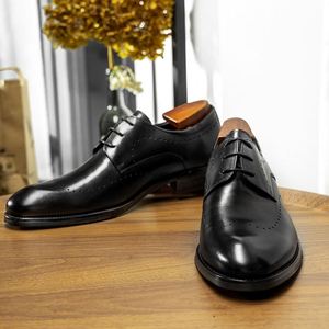 Chaussures habillées pour hommes en cuir véritable respirant, style mocassin à bout carré et lacets, collection 2025 – Nouveauté de luxe et tendance, en promotion - Product Image 1