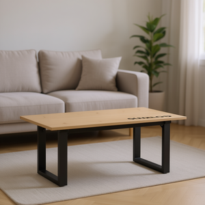 Tavolino da Caffè con Struttura a O in Legno Massello di Pino e Acciaio, 39.4x19.7x17.7 Pollici, Arredamento Moderno Industriale per Soggiorno - Product Image 2