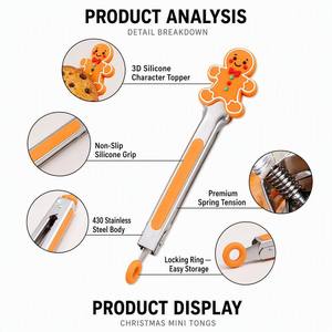 Pinzas de Cocina de Silicona de 7 Pulgadas con Logotipo Personalizado, Pinzas para Asar de Acero Inoxidable, Diseño Navideño, OEM ODM - Product Image 3