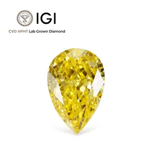 Pear Yellow Diamond VVS Fancy Vivid Color Synthetic Diamond IGI Certified HTHP CVD Customized Lab Grown Yellow Diamond wholes