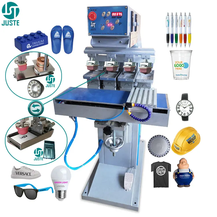 Pad Printer 4 warna, mesin cetak bantalan listrik ukuran besar kecil untuk rangka optik penggorengan Led bohlam Tag kurang Label pena