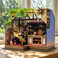 Model Toko Vintage Mewah 2 Lantai dengan Tangga Spiral, Mainan Hobi Kreatif untuk Dewasa, Kit Rumah Boneka Miniatur