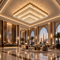 Plafonnier LED rectangulaire en acier inoxydable et cristal, moderne, IP65, pour hall d'hôtel, salle de banquet, salle de conférence, et projets d'ingénierie