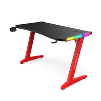 Bureau de jeu BEISIJIE POWER RGB en fibre de carbone, table en forme de Z rouge et noir avec porte-gobelet et crochet