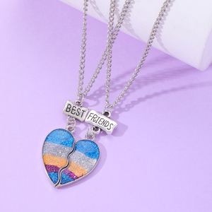 Simple Best Friends Series Gradient Heart Patchwork Joyería de moda para niños Collares Accesorio de amor - Product Image 4