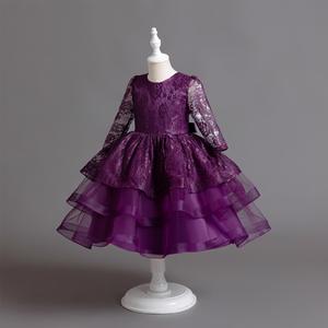 Bianco <span class=keywords><strong>damigella</strong></span> d'onore abbigliamento per bambini con fiocco in pizzo festa <span class=keywords><strong>abito</strong></span> da sposa ragazza manica lunga <span class=keywords><strong>abito</strong></span> da ballo principessa - Product Image 3