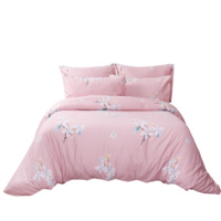 Parure de lit rose, housse de couette 100% coton, ensemble de literie avec drap