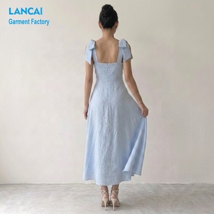 Fabricant de vêtements, robes pour femmes élégantes en coton et lin à bretelles multiples, de haute qualité, sur mesure - Product Image 3