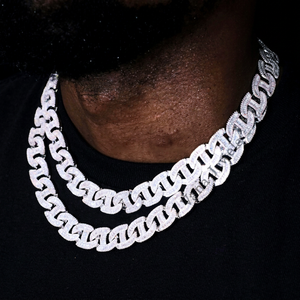 สร้อยคอแบบ Cuban Link ขนาด 15 มม. ประดับเพชรทรงบาแกตต์ เงินแท้ ชุบสีทองขาว ดีไซน์ฮิปฮอป เงางาม ประดับเพชรโมอิสซาไนต์คุณภาพ VVS ความยาว 20 22 นิ้ว - Product Image 1