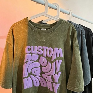 T-shirt personalizzata con stampa 3D a rilievo, vestibilità ampia, da <span class=keywords><strong>uomo</strong></span>, oversize, lavaggio acido, 100% cotone, spalle scese, all'ingrosso - Product Image 4