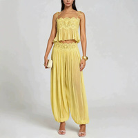 Nouvel ensemble deux pièces en mousseline de soie style bohème 2026 pour femme – Camisole sexy en dentelle couleur unie pour l'été et la plage