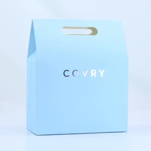 Umweltfreundliche kunstpapier-standschnitt-griff-Geschenk-Boutique einkauf blaues make-up-Paket für Kosmetik-Perücke Haarverpackungen aus Papiertüten