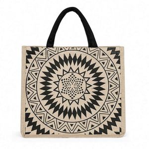 Bolso de Hombro de Yute de Gran Capacidad Estilo Bohemio, Bolso de Compras Geométrico Retro, Bolso de Playa de Cáñamo para Mujer - Product Image 1