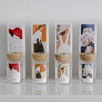 Parfum rond en verre avec couvercle en bois, Art de la littérature, désodorisant, flacon diffuseur d'aromathérapie