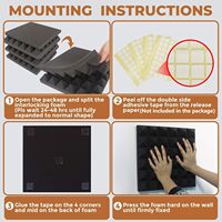Lot de 12 panneaux acoustiques insonorisants en mousse de polyuréthane noire ignifuge, forme pyramide, 12x12x2 pouces, 25kg/m³, pour projets modernes complets