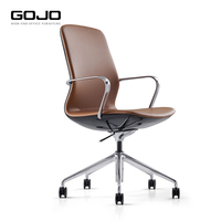 Silla Ejecutiva Moderna de Cuero PU Reclinable y Giratoria con Base de Aluminio y Espuma Moldeada, Silla de Oficina de Lujo con Respaldo Bajo