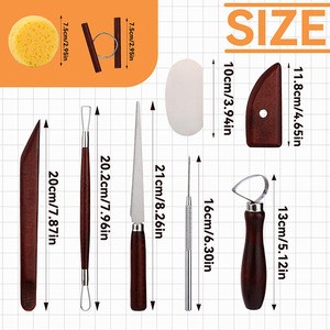 LISI 9 pièces Outils de modelage en céramique et poterie en bois teinté rouge pour sculpter, façonner, couper et tailler - Product Image 2