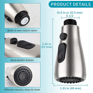 Tête de rechange pour robinet de cuisine Bingtao, noir brossé, avec bouton d'arrêt d'eau, buse extractible - Product Image 4