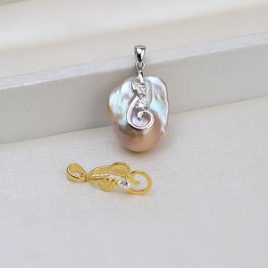 Collier en argent S925 fait main avec pendentif en forme de feuille baroque et perle, 1413, nouveau, composants de bijoux vides à faire soi-même pour femmes - Product Image 4