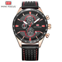Montre chronographe sport pour homme, boîtier en or rose, bracelet en cuir bleu, affichage de la date, montre-bracelet à quartz pour cadeau