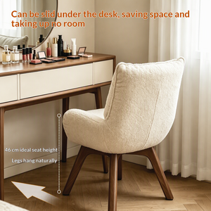 <span class=keywords><strong>Silla</strong></span> de Maquillaje de Madera Maciza Estilo Crema y Taburete Giratorio para Tocador con Tapete Antideslizante para Dormitorios de Niñas y Vestidores - Product Image 4