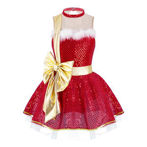 Enfants Fille Paillettes Santa Robe De Noël Figure Patinage Sur Glace Justaucorps Robe Costume Costumes - Product Image 2