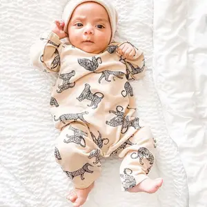 Bulk all'ingrosso vestiti del bambino bambino manica lunga tuta vestito leopardo neonati indossa pagliaccetto