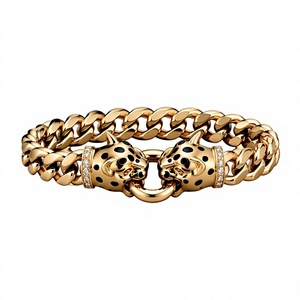 Bracelet Orelia Iuxe en argent plaqué avec tête de léopard, chaîne à maillons en zircon, bracelet animal unisexe pour cadeau de fête - Product Image 3