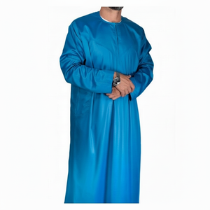 Último modelo de vestido largo azul vestido árabe musulmán Al Daffah Jubba Thobes botón transpirable manga larga caballeros islámico para oraciones - Product Image 1