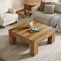 Table basse carrée de style farmhouse de 39,37 pouces, grande table d'appoint robuste avec pieds solides, marron rustique, pour salon, montage facile