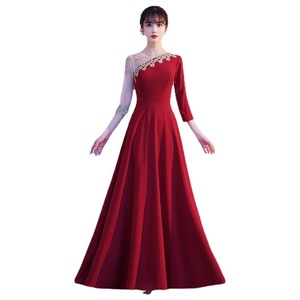 Burgundy Choir Performance Costume Women's Stage Dress With 3D Stereoscopic Patterns For Solo Singing And Toasting Events - Product Image 5