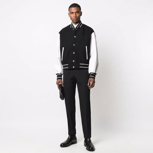 Blouson universitaire pour homme, style baseball, équipe scolaire, en laine noire avec manches en cuir véritable, imperméable, respirant, coupe-vent 2026 - Product Image 1