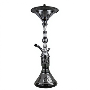 Ensemble de chicha authentique Khalil Mamoon Black Chrome Ice - 85 cm, noyau et chambre interne en laiton massif - Product Image 1