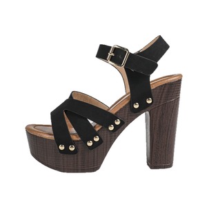 Sandales à talons pour femmes, bout ouvert, talon épais, plateforme, cuir véritable, boucle, tendance mode, bride arrière unie, 3-5 pouces - Product Image 5