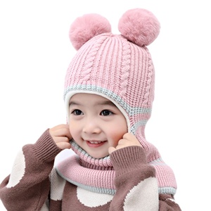 Personalizzato bambini bambino ragazze ragazzi anello collare copricapo doppio orecchio Hairballs berretto caldo maschera da sci per bambini cappello passamontagna invernale lavorato a maglia - Product Image 1