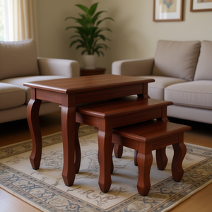 Solid Mahogany Wood <b>Nesting</b> <b>Table</b> Set 3 Piece <b>Living</b> <b>Room</b> Furniture Brown Rustic Antique Style - Product Image 2