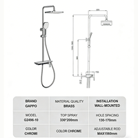 Colonne de douche thermostatique GAPPO Chrome carrée en laiton pour salle de bain avec système de pluie