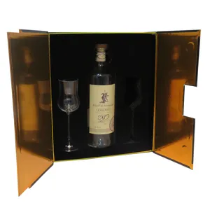 Best cardboard wine storage boxes heavy duty black rigid packaging 3 bottle wine and glass gift box set