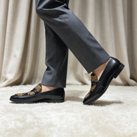 Mocassins de luxe pour hommes en cuir et crin de cheval léopard, chaussures habillées décontractées en cuir, chaussures respirantes et confortables pour gentleman