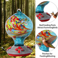 Mangeoire à colibris en verre soufflé à la main USMILEPET, mangeoire à oiseaux colorée avec 4 ports d'alimentation pour jardin extérieur