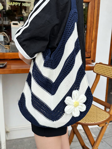 Borse a <span class=keywords><strong>tracolla</strong></span> estive da donna a righe, da spiaggia, da viaggio, in stile coreano INS, traforate, lavorate a maglia e all'<span class=keywords><strong>uncinetto</strong></span> - Product Image 2